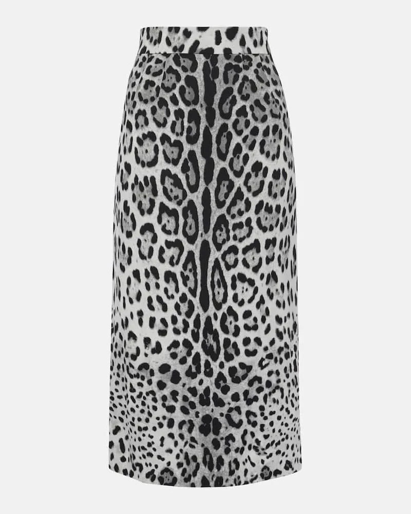 Dolce & Gabbana Gonna a tubino in misto seta con stampa leopardata Grigio