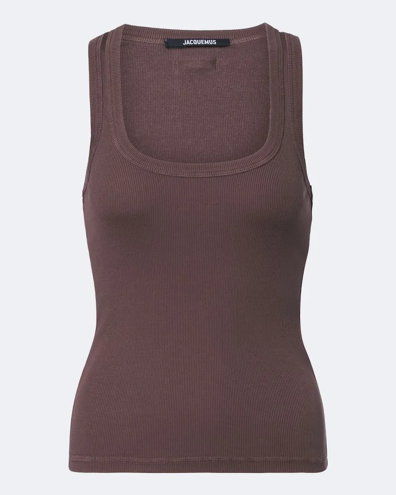 Jacquemus Top in jersey di cotone con grosgrain Marrone