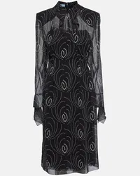 Prada Abito midi in georgette con stampa Nero