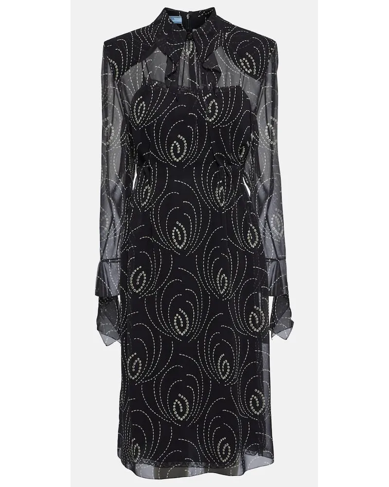 Prada Abito midi in georgette con stampa Nero