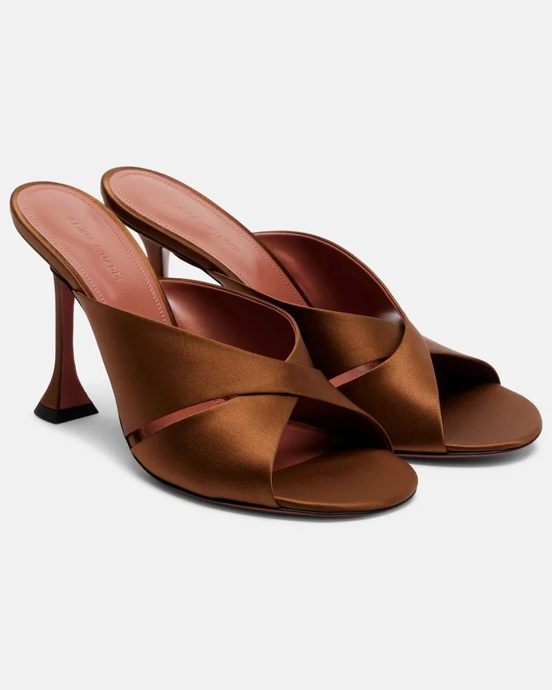 Amina Muaddi Mules Salma in raso Marrone