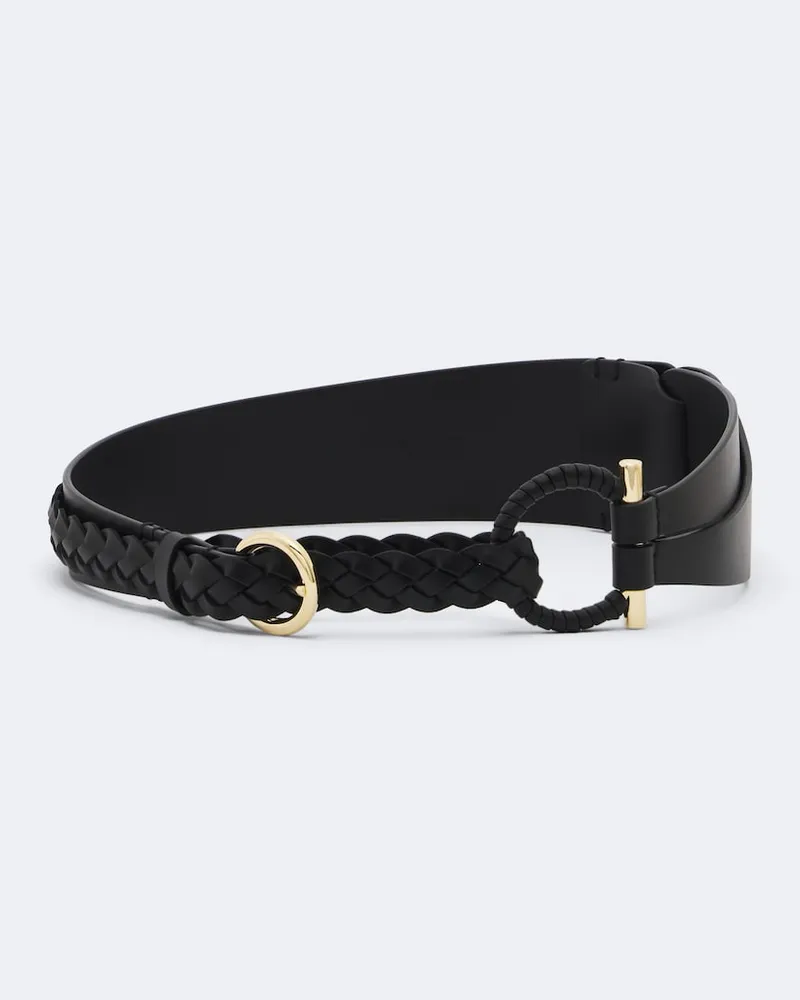 Ferragamo Cintura Gancini in pelle intrecciata Nero