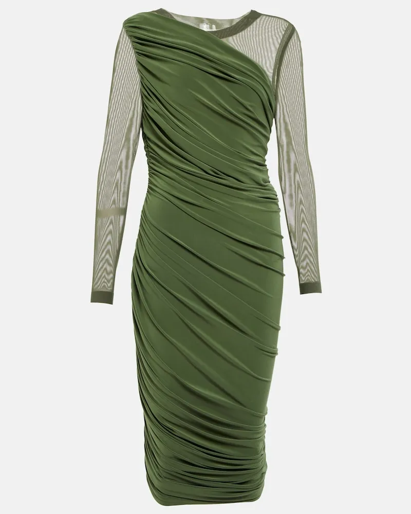 Norma Kamali Abito midi Diana in jersey con ruches Verde