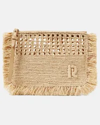 Paco Rabanne Pochette in rafia con frange Beige