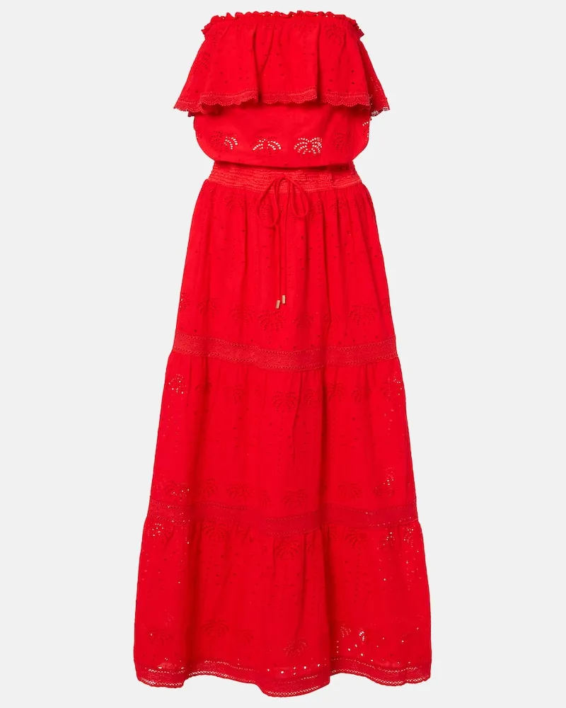 Melissa Odabash Abito midi Caroline in cotone sangallo Rosso