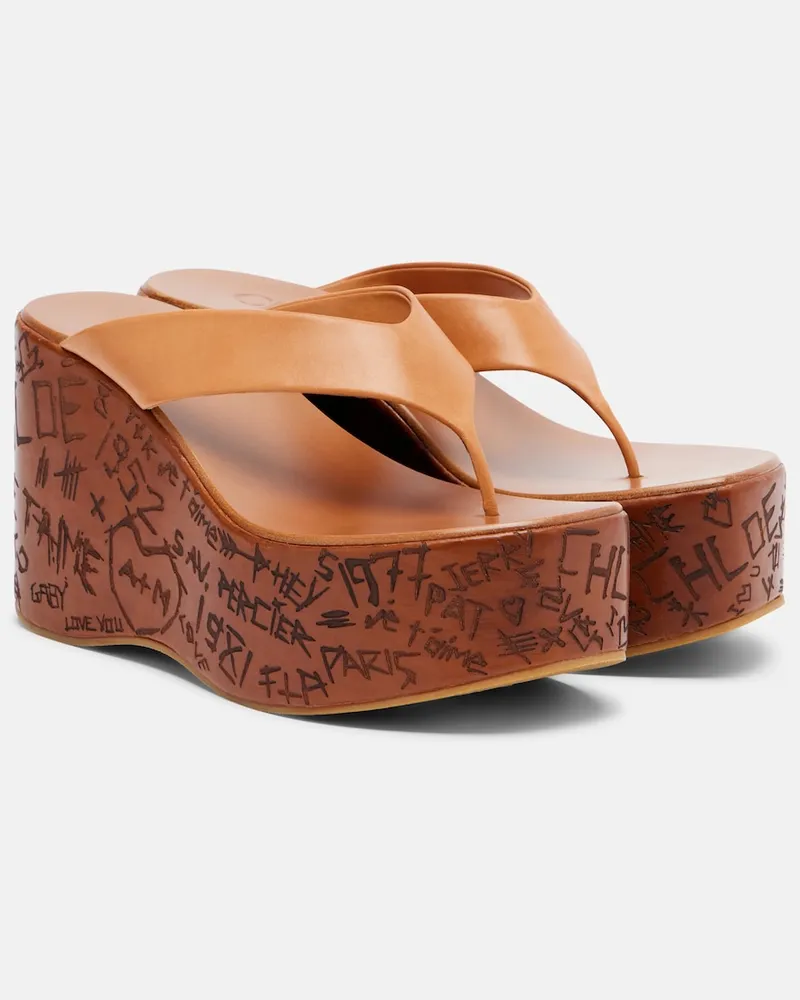 Chloé Chloé Sandali infradito Maxime in pelle con zeppa Beige