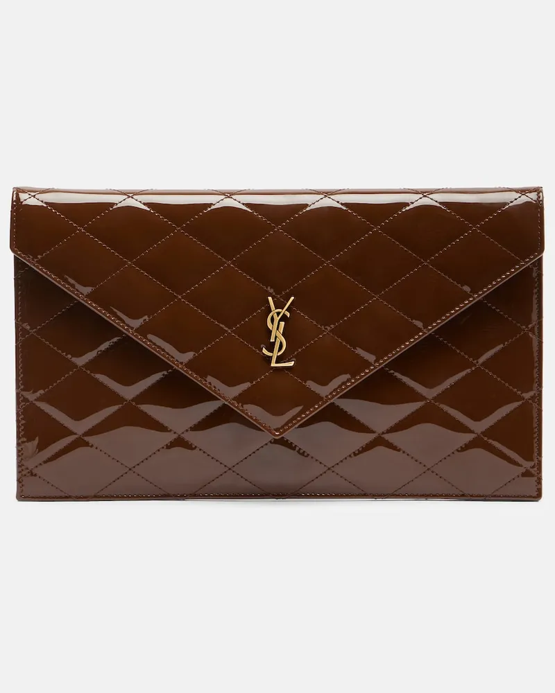 Saint Laurent Bustina Paris in pelle verniciata trapuntata Marrone