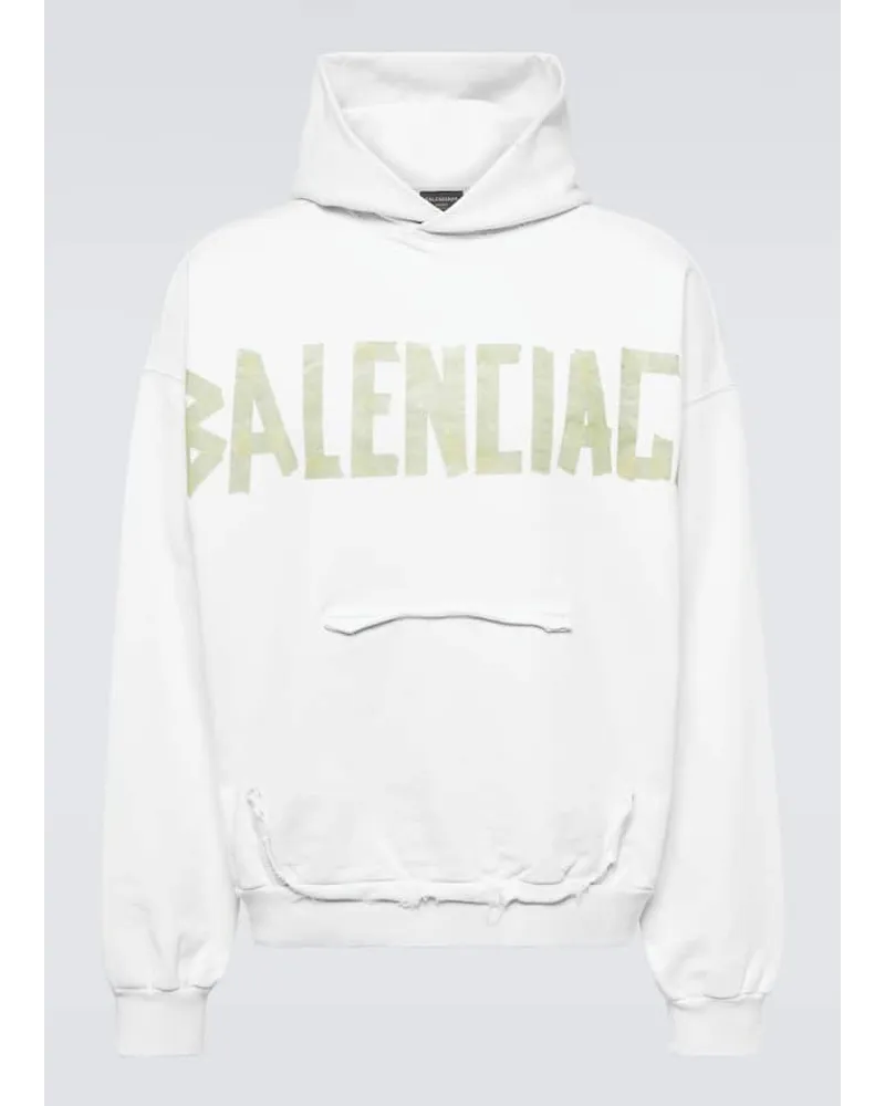 Balenciaga Felpa Tape Type Ripped in cotone con cappuccio Bianco
