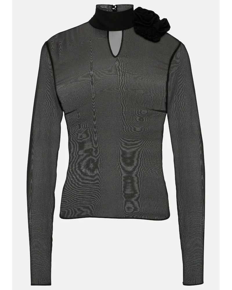 Magda Butrym Blusa in seta con applicazione floreale Nero