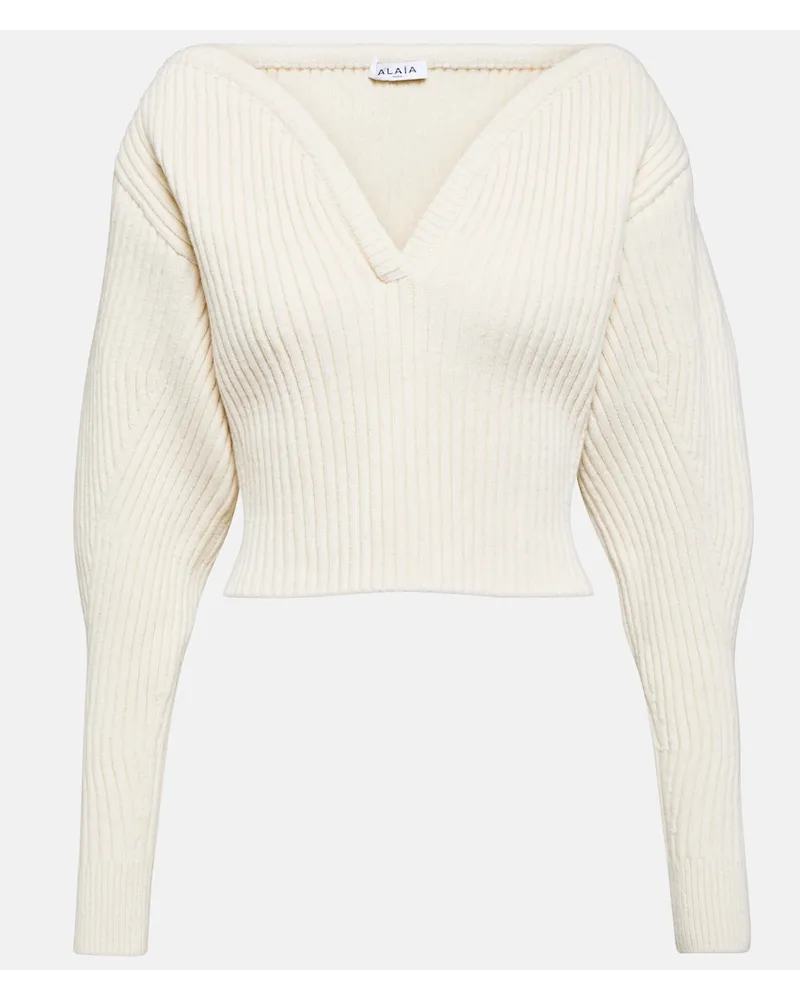 Alaïa Alaïa Pullover in misto lana a coste Bianco