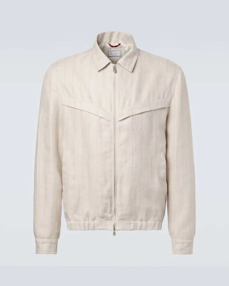 Brunello Cucinelli Giacca blouson in lino a righe Bianco