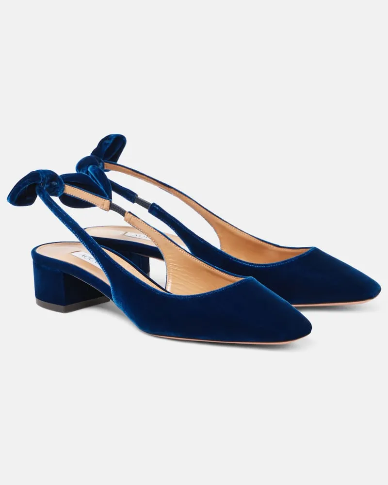 Aquazzura Pumps slingback Very Bow Tie 35 in velluto Blu