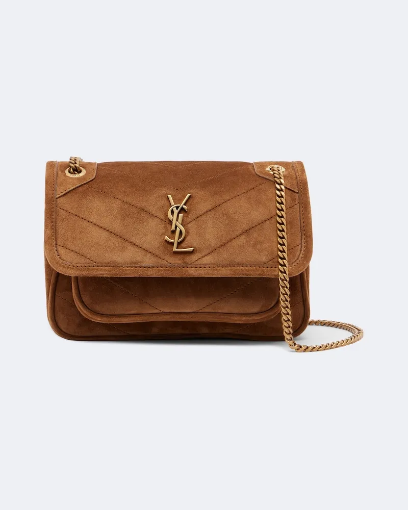 Saint Laurent Borsa a spalla Niki Mini in suede Marrone