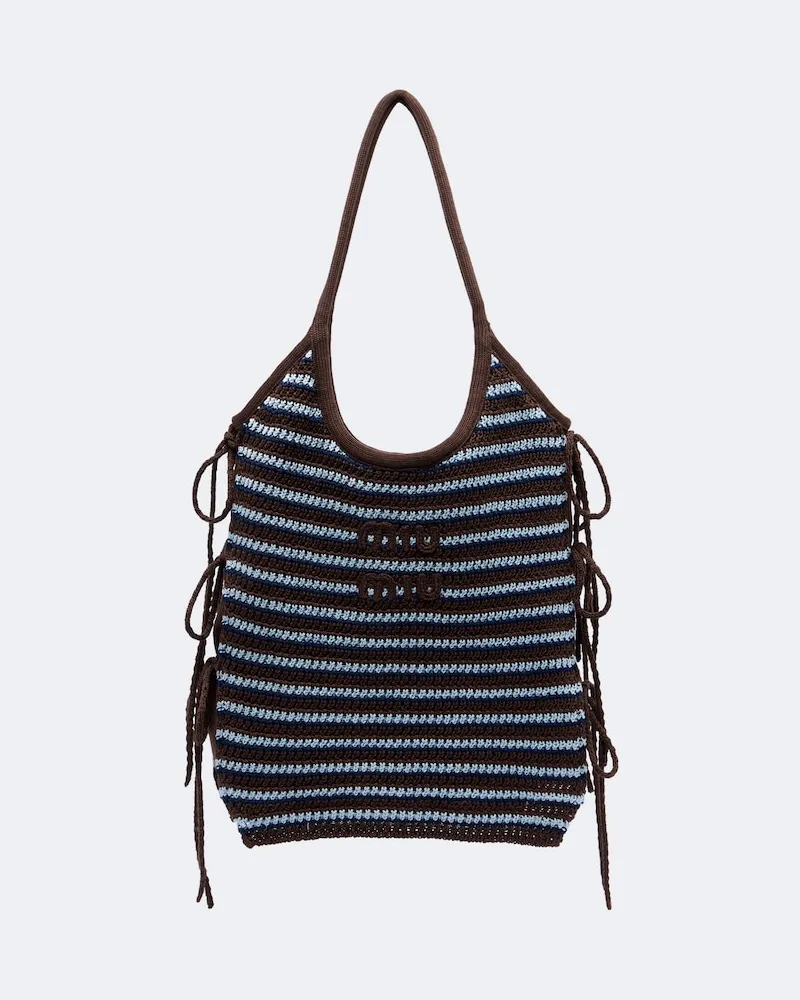 Miu Miu Shopper Ivy in crochet a righe Blu