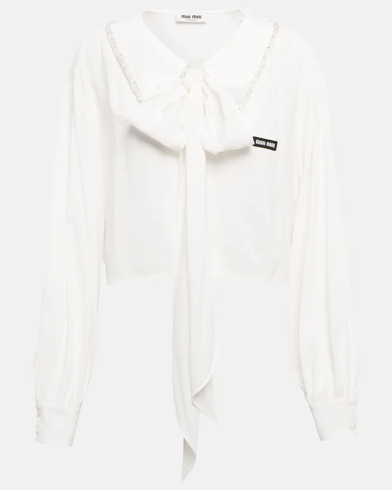 Miu Miu Blusa in sablÃ© con ricami Bianco