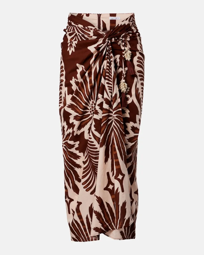 Poupette St Barth Gonna midi Uma in cotone con stampa Marrone