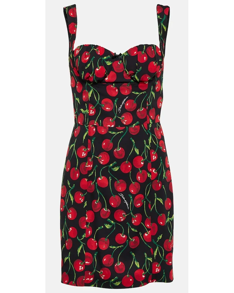Dolce & Gabbana Miniabito in charmeuse di misto seta con stampa Nero