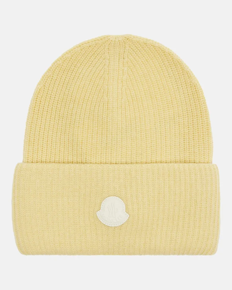 Moncler Berretto in lana e cashmere con logo Giallo