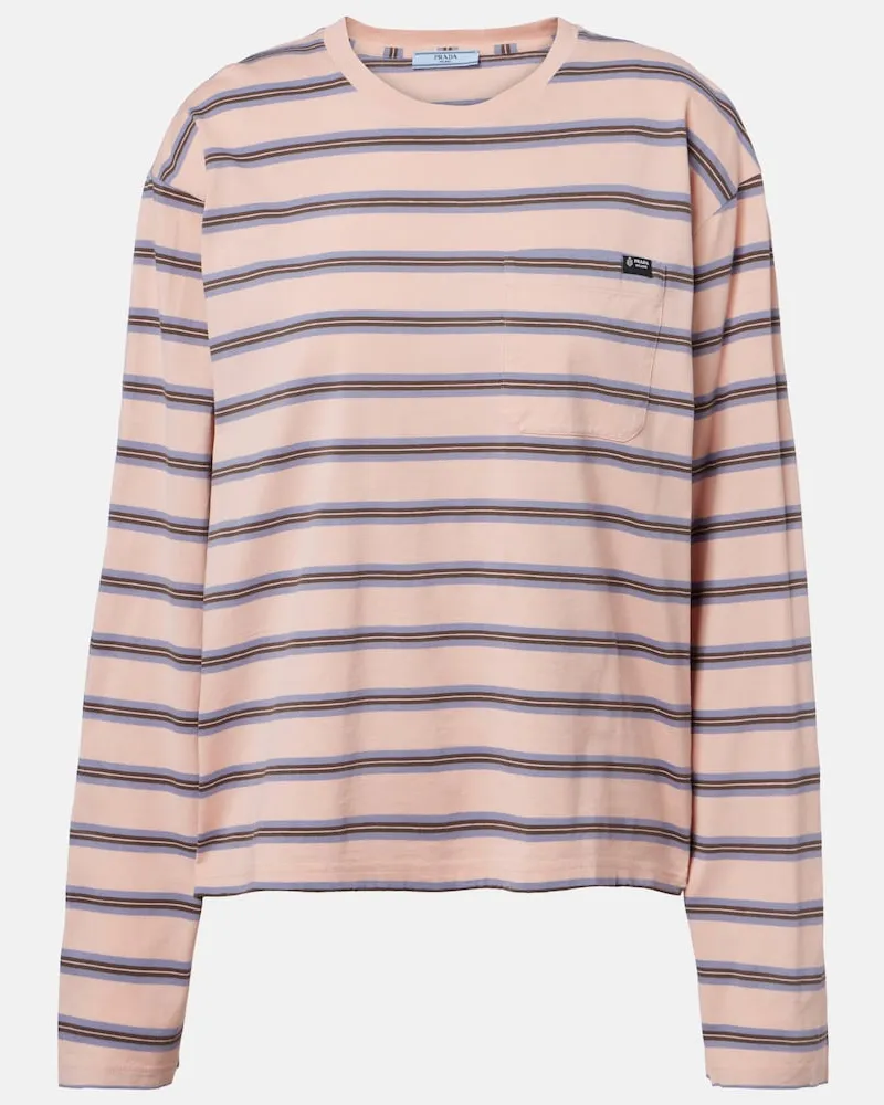 Prada Top in jersey di cotone a righe Rosa