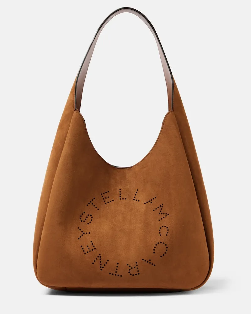 Stella McCartney Borsa Logo Large in suede sintetico Marrone