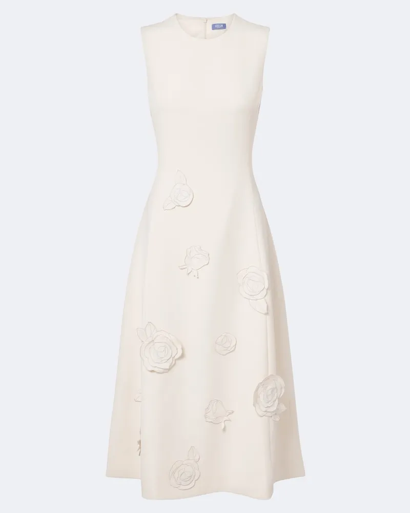 LEO LIN Abito midi con applicazioni floreali Bianco