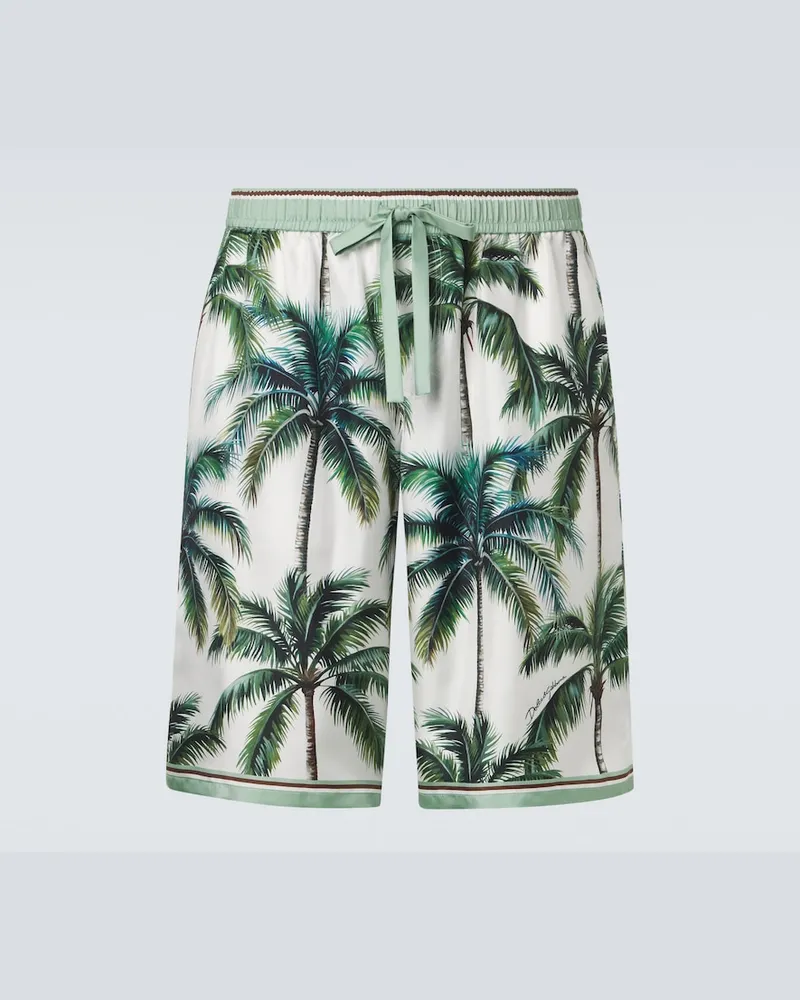 Dolce & Gabbana Shorts in twill di seta con stampa Bianco
