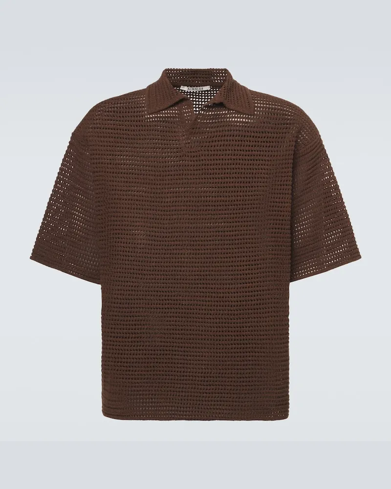 AURALEE Polo in cotone e seta Marrone