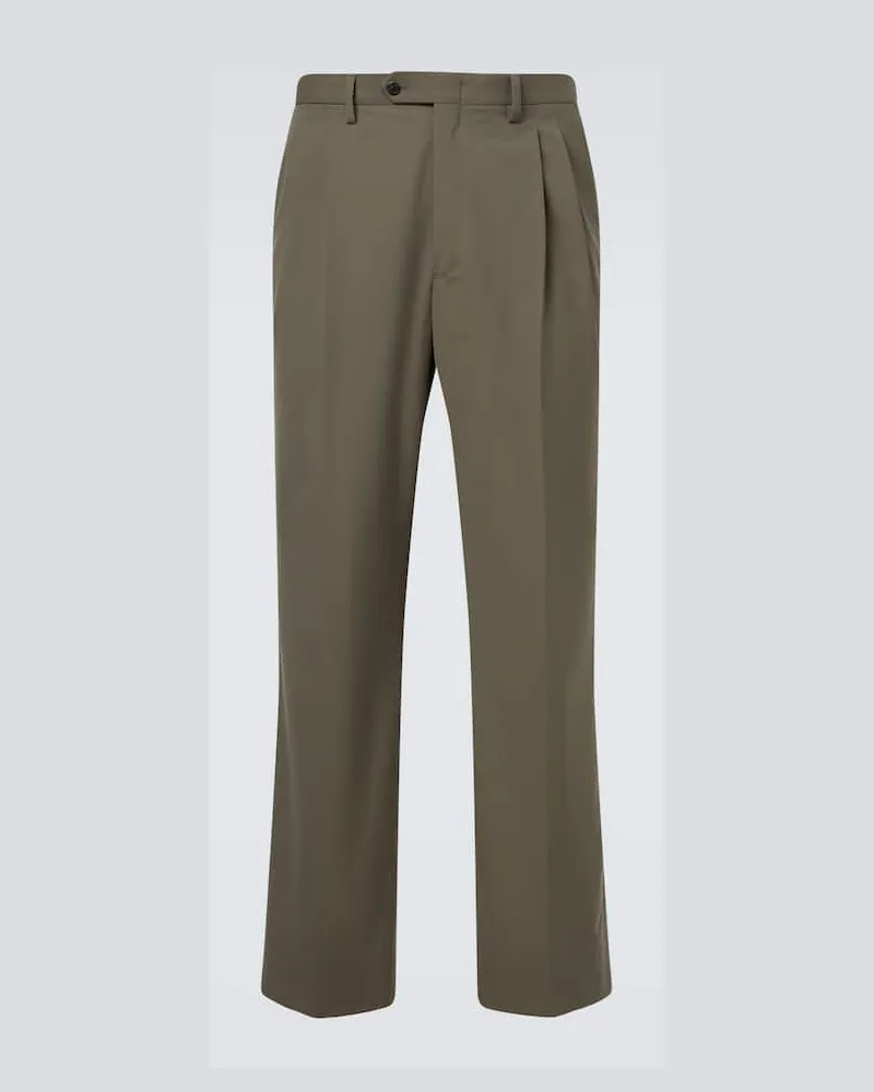 Prada Pantaloni regular in lana e cotone Verde