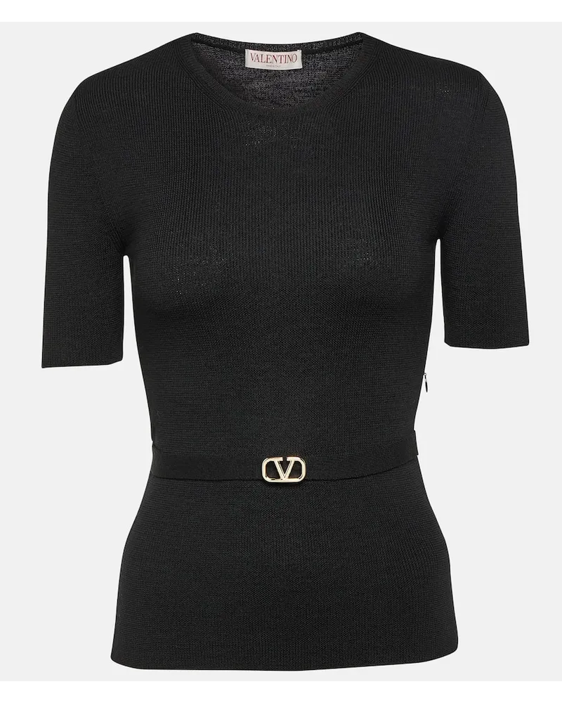 Valentino Garavani Pullover in lana vergine con cintura Nero