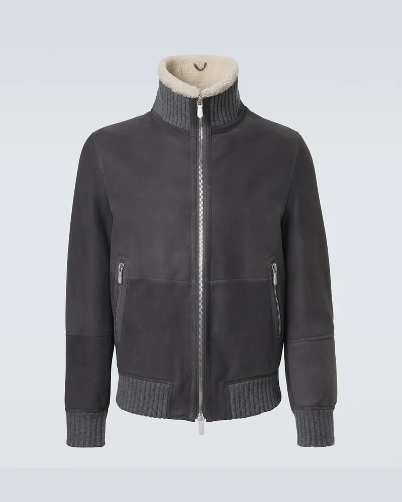 Brunello Cucinelli Giacca blouson in shearling con cashmere Grigio