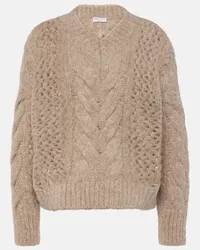 Brunello Cucinelli Pullover in misto cotone a trecce Beige