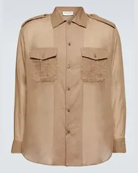 Saint Laurent Camicia in chiffon semitrasparente Beige