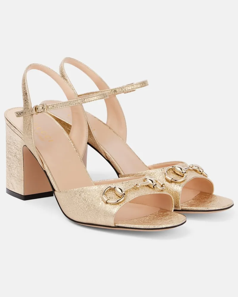 Gucci Sandali Horsebit in pelle metallizzata Oro