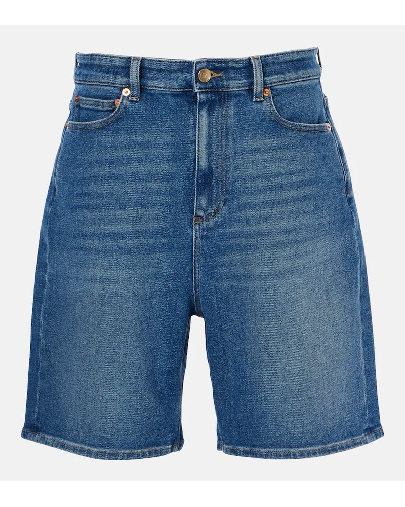 Valentino Garavani Shorts in denim con pelle Blu