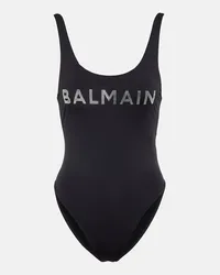 Balmain Costume intero con cristalli e logo Nero