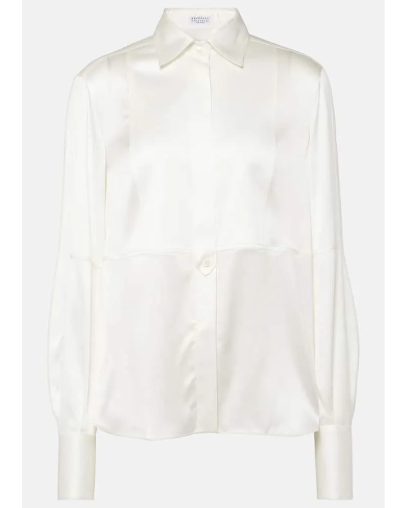 Brunello Cucinelli Blusa in raso di misto seta Bianco
