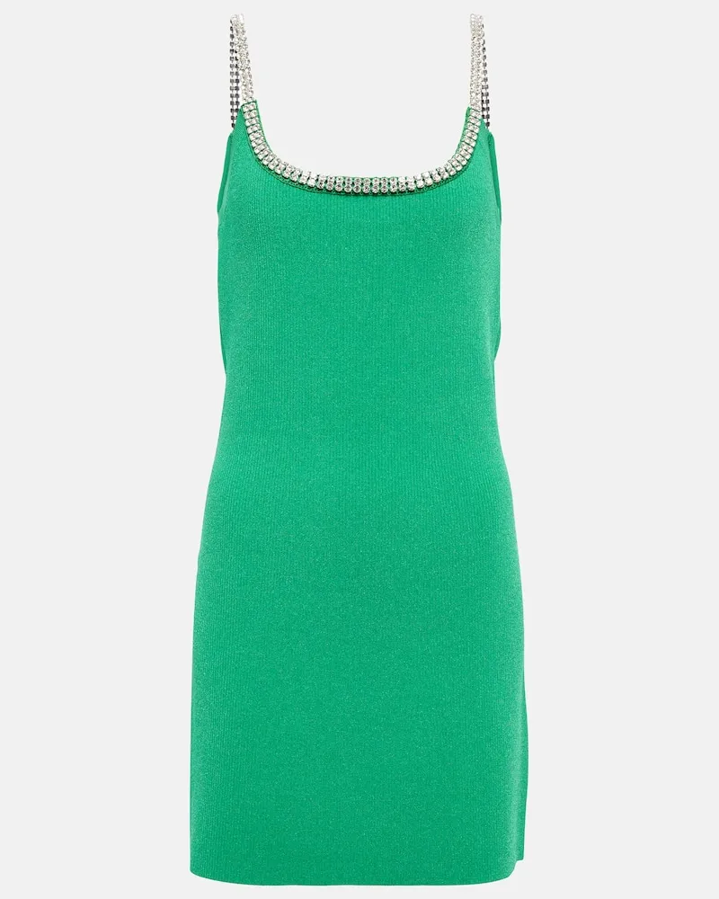 Paco Rabanne Miniabito in maglia con cristalli Verde