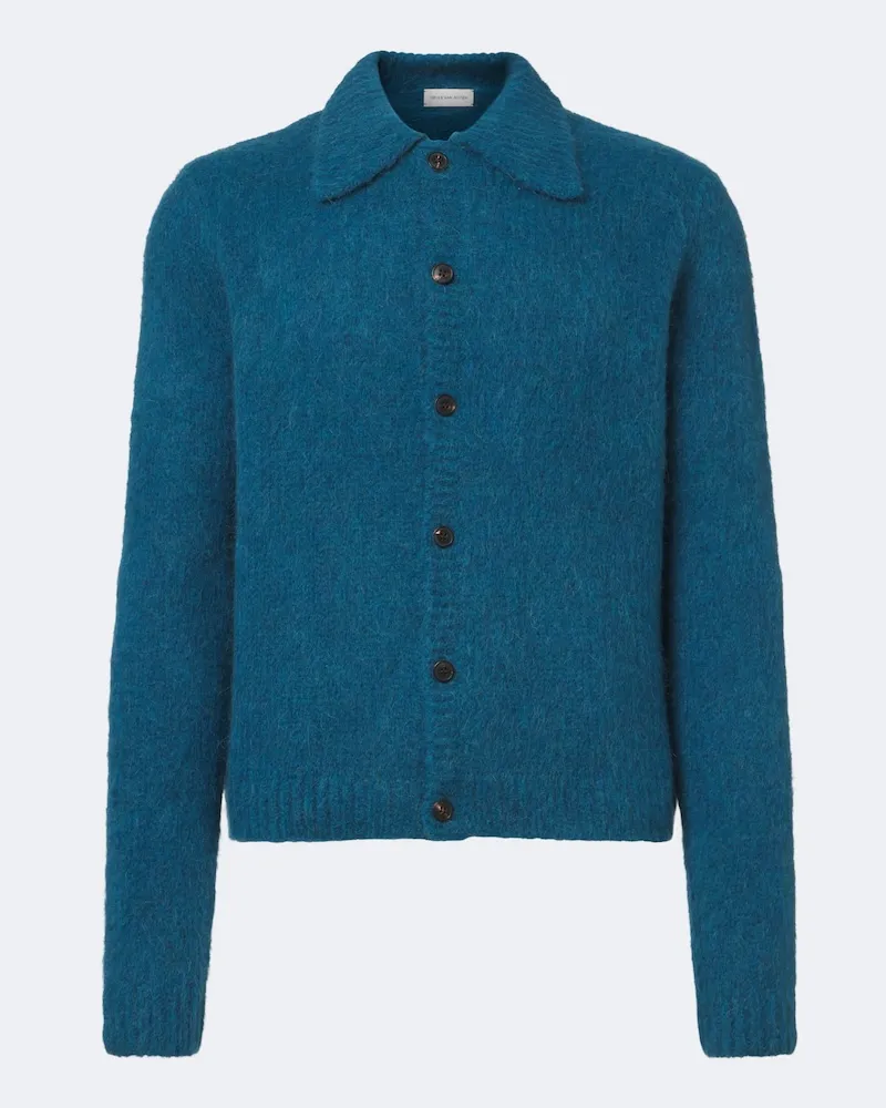 Dries van Noten Cardigan in misto alpaca e lana Blu