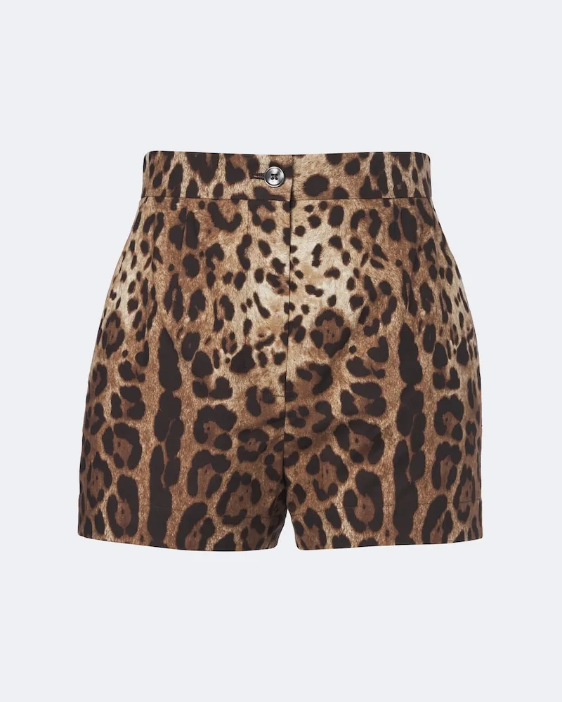 Dolce & Gabbana Shorts in cotone con stampa leopardata Marrone