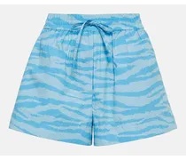 Ganni Shorts in cotone con stampa zebrata Blu