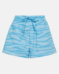 Ganni Shorts in cotone con stampa zebrata Blu