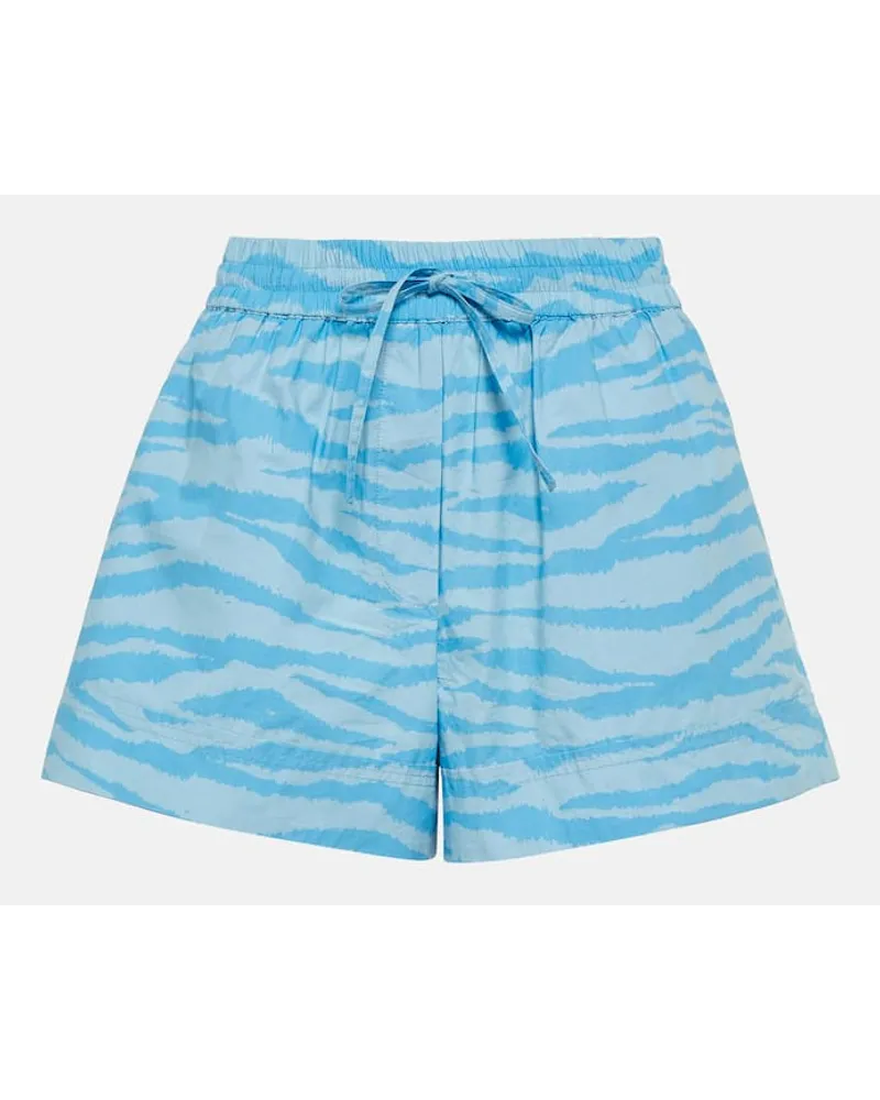 Ganni Shorts in cotone con stampa zebrata Blu