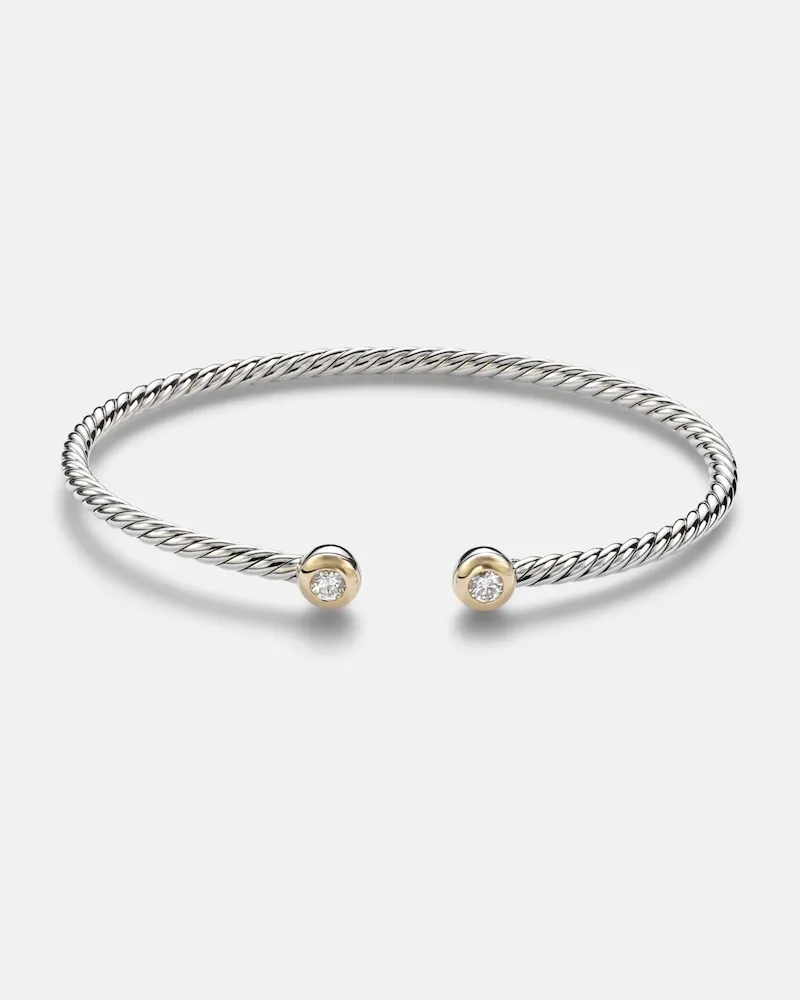 David Yurman Bracciale Micro Cable FlexÂ® in argento sterling 925 e oro 14kt Argento