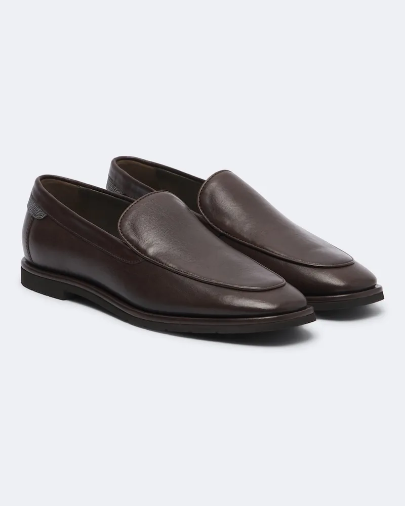 Brunello Cucinelli Mocassini in pelle con monili Marrone