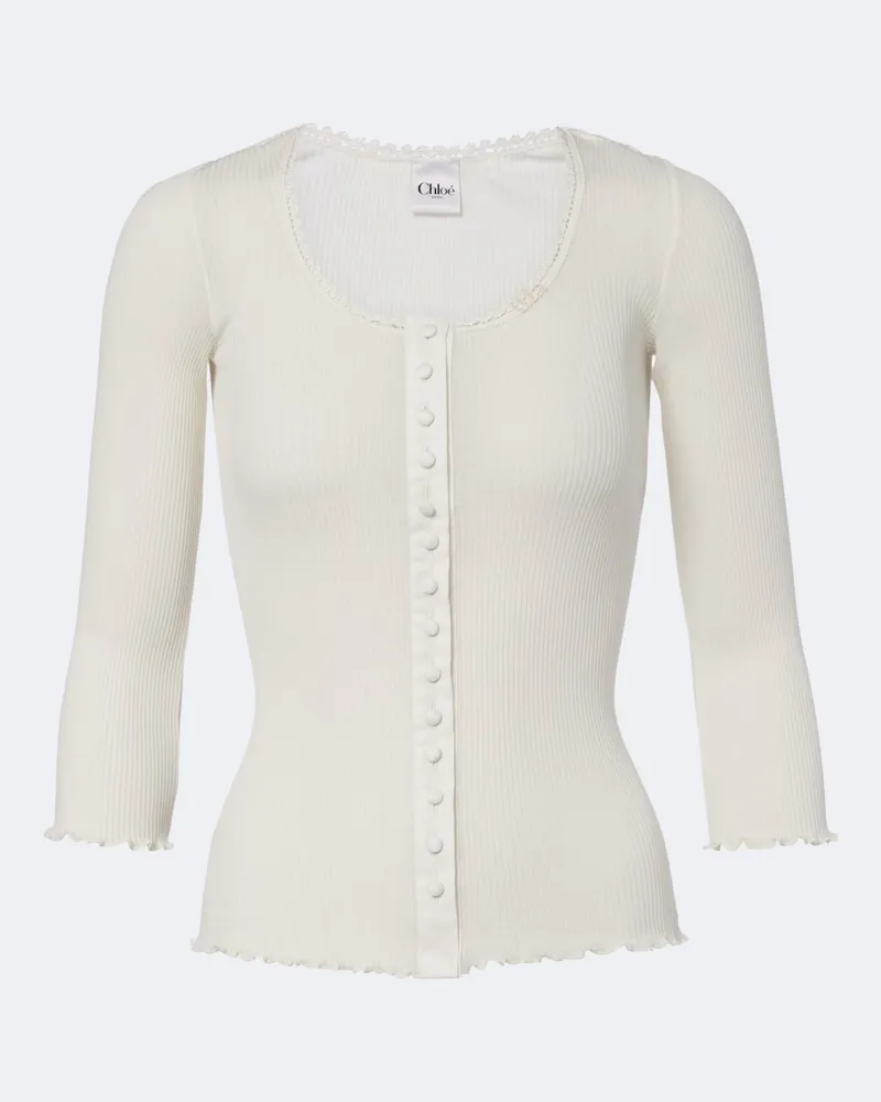 Chloé Chloé Top in jersey di cotone e seta a coste Bianco