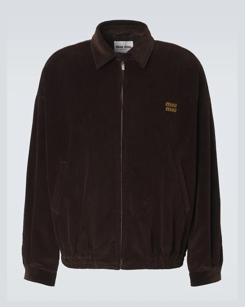 Miu Miu Giacca blouson in velluto a coste di cotone Marrone
