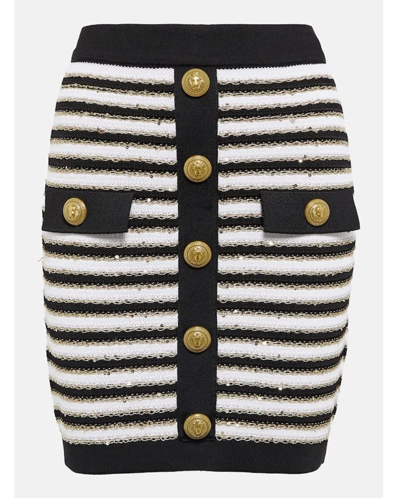 Balmain Minigonna in maglia a righe a vita alta Multicolore