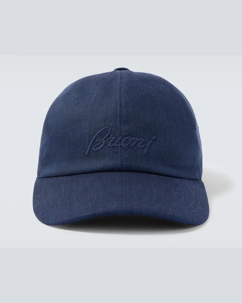 Brioni Cappello da baseball in lino e lana con logo Blu