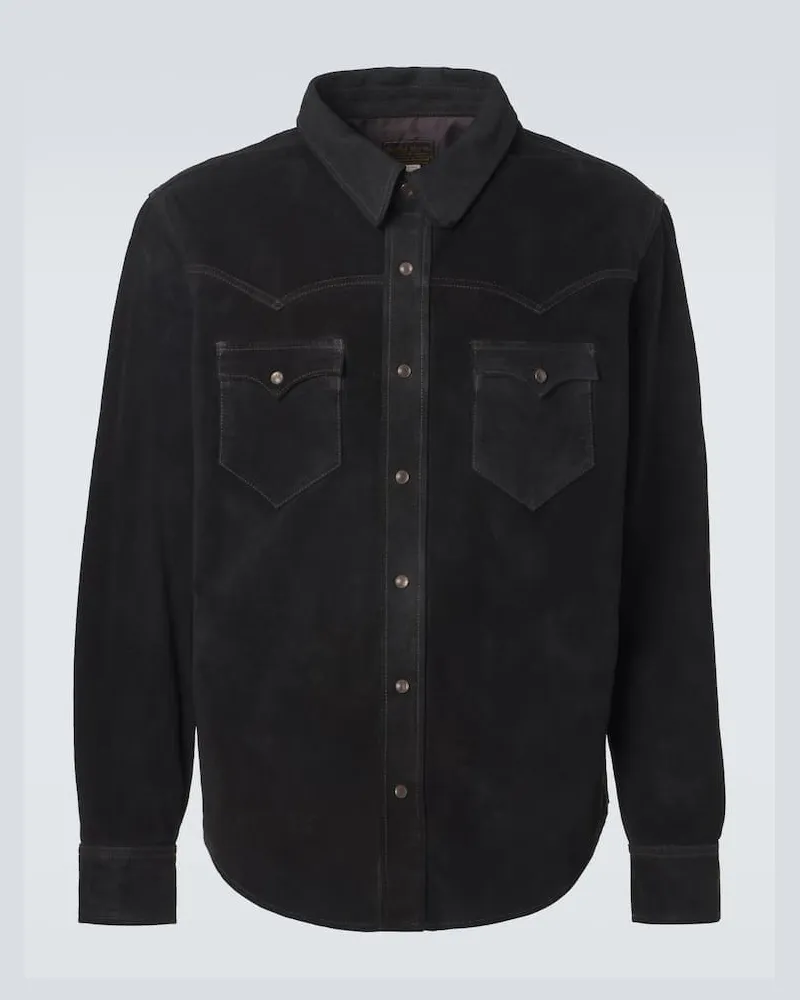 RRL Camicia Western in suede Nero