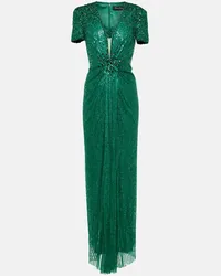 Jenny Packham Abito lungo Momoka con paillettes Verde